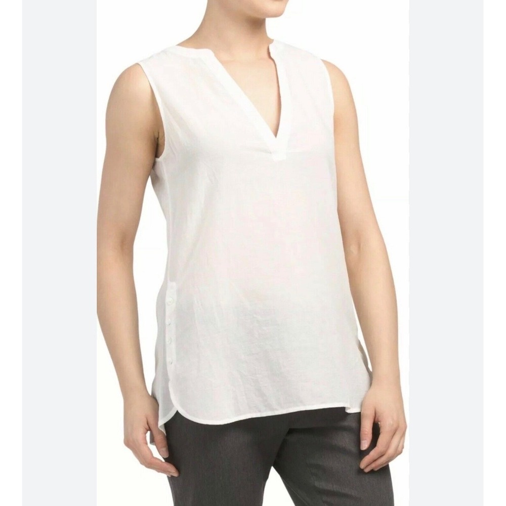 Theory Sleeveless Button Popover Women L White Airy Cotton Minimalist J0304513